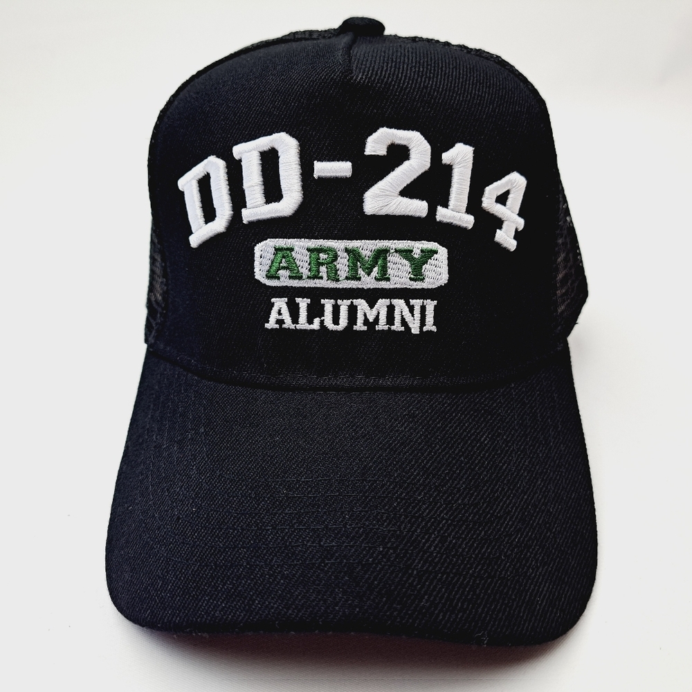 DD-214 Army Alumni Mens Baseball Cap Hat Black Mesh Snapback